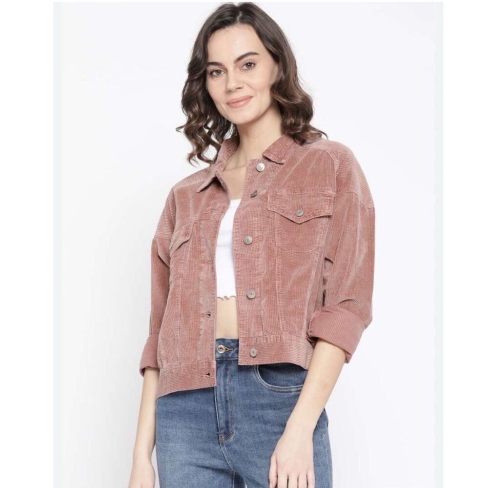 American Eagle Womens Dusty Rose Corduroy Trucker Jacket Mauve Pink Size M